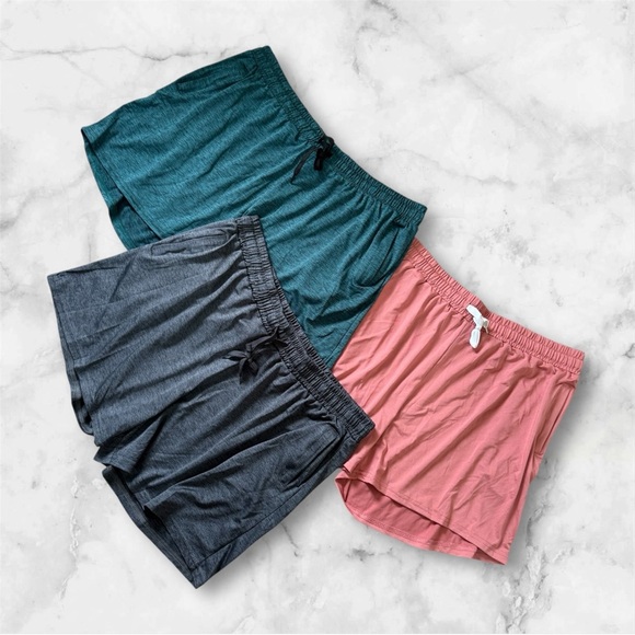 New Real Essentials Set of 3 Comfy Shorts in Salmon Pink, Teal and Gray Size XL - Picture 1 of 4